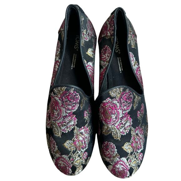 TOMS Darcy, Black Metallic Floral Slip On Flats- 8.5 - Picture 1 of 10